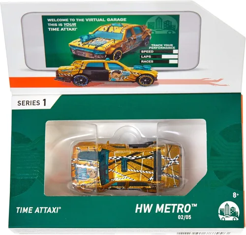 Vista 5 de Hot Wheels Auto de juguete, escala 1:64 id Time Attaxi integrado con chip NFC único identificable para niños y coleccionistas
