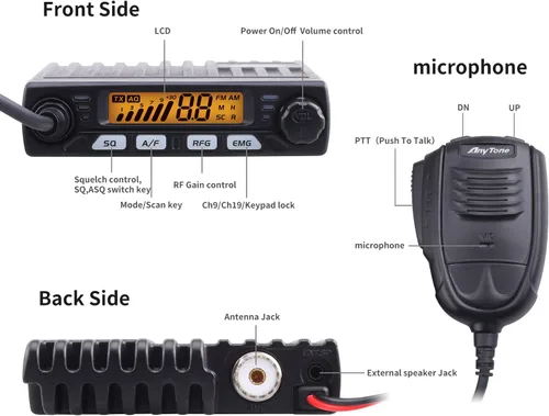 Vista 3 de AnyTone - Radio inteligente de 32.8 ft para camión, tamaño pequeño, potencia AM PEP de más de 16 W