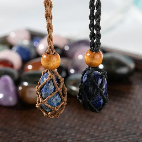 Vista 2 de Cordón de collar hecho a mano, soporte de piedra vacía, cordón de collar para cristal, cordón de collar de piedra cruda de cuarzo, soporte