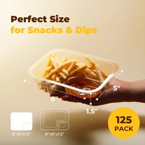 Vista 2 de Fit Meal Prep Paquete de 125 bandejas de plástico para nachos de 12 onzas, 2 compartimentos desechables para virutas y inmersiones, recipientes