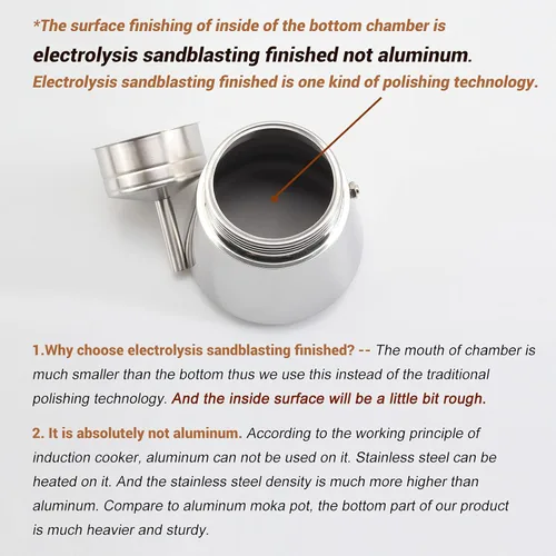 Vista 4 de Máquina de café expreso para estufa, olla moka de acero inoxidable, cafetera de estilo italiano, cafetera espresso para 6 tazas, 10.1 fl oz