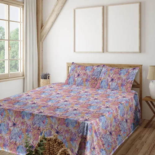 Vista 24 de Ambesonne Forest Sheet Set, Fantasy Jungle Floral Ornaments and Leaves Exotic Print Artwork, Fitted and Flat Sheet with Pillowcases Bedding Accent 4