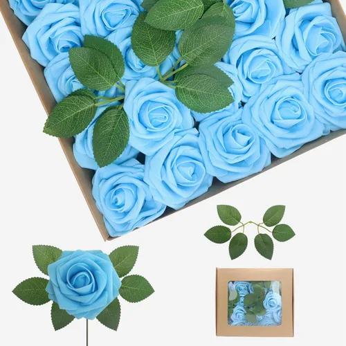 Vista 31 de Flores artificiales, rosas falsas de espuma de aspecto real, combo de flores artificiales de boda para ramos de boda, centros de mesa, arreglos