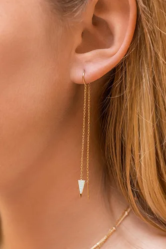 Vista 3 de Aretes de cadena de oro de 14 quilates para mujer, aretes de rosca de oro para mujer, aretes de doble perforación, aretes de hilo Aretes colgantes