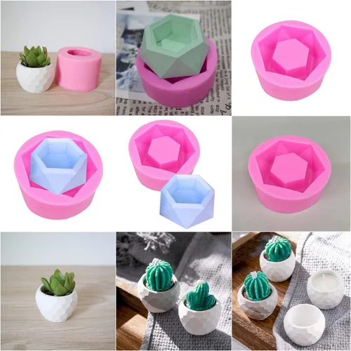 Vista 2 de Molde de silicona hexagonal hecho a mano en 3D, molde de arcilla de cemento de cerámica, para plantas suculentas, resina, portavelas, cera