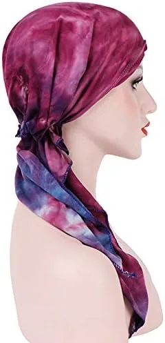 Vista 5 de Pañuelos para la cabeza pre-atados 3 gorros empaquetados gorro para quimioterapia para mujeres