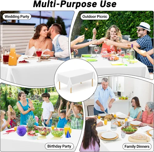 Vista 6 de 4 paquetes de manteles de plástico blanco, manteles desechables resistentes, 54 x 108 pulgadas, manteles de papel desechables para fiestas, limpieza