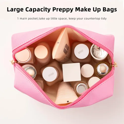 Vista 5 de HBselect Bolsa de maquillaje Preppy, bolsa de cosméticos de chenilla, bolsa de aseo para mujer, elegante, impermeable, portátil, bolsa de piel