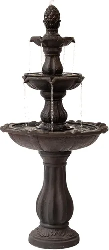 Vista 17 de XBrand Fuente de cascada independiente de 3 niveles para exteriores de 51 pulgadas con bomba y remate de piña, beige