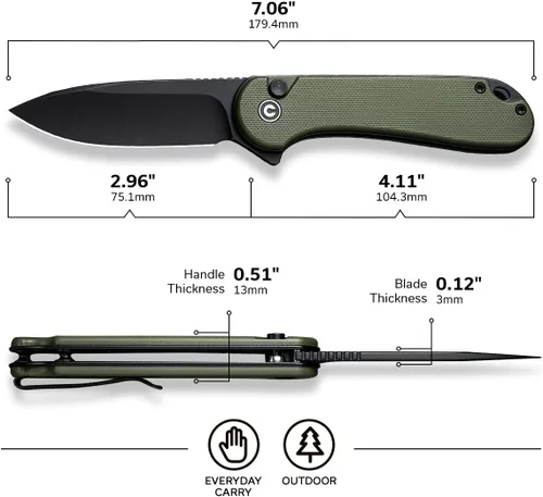 Vista 26 de CIVIVI Elementum II - Navaja de bolsillo plegable, hoja de acero Nitro-V de 2.96 pulgadas, mango G10, cuchillo utilitario con clip de bolsillo