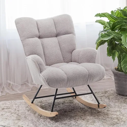 Vista 7 de SAETSFEG - Mecedora tapizada estilo osito de peluche para cuarto de bebé, con respaldo alto, silla de columpio con asiento acolchado, cómoda silla