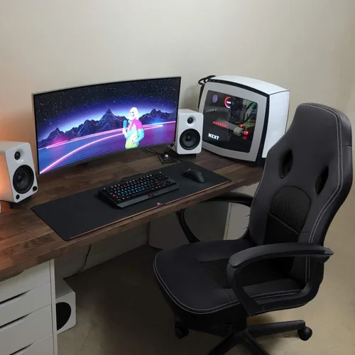 Vista 7 de Silla de oficina de cuero sintético para escritorio, asiento anatómico de red con apoyo lumbar de Furmax, Cuero sintético, Negro