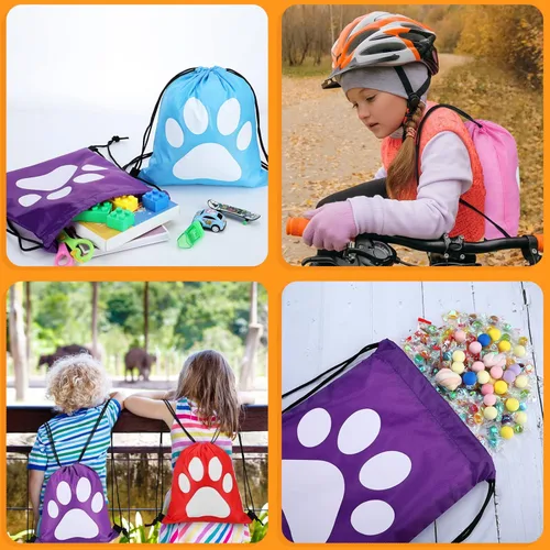 Vista 6 de Eccliy 24 mochilas reutilizables con cordón y estampado de patas, lindas bolsas de regalo para cachorros, regalos de fiesta, dulces, golosinas
