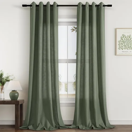 Vista 31 de Aersas Cortinas de lino negro para dormitorio de 63 pulgadas de largo, 2 paneles de privacidad, eficiencia energética, semitransparentes, cortinas