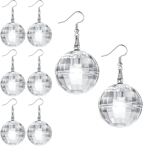 Henoyso 4 pares de aretes de bola de discoteca iluminados, joyería con luz LED, aretes brillantes para mujeres y niñas, regalos de día de San