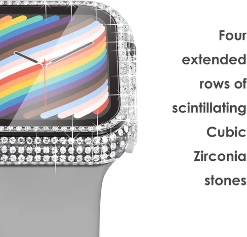 Vista 4 de Surace - Carcasa compatible con Apple Watch de 1.65 pulgadas con protector de pantalla de cristal templado, diseño brillante con 300 diamantes