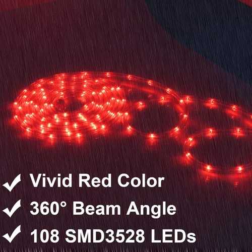 Vista 2 de Tira de luces conectable, impermeable, de 16 pies, color rojo, para interiores y exteriores, iluminación de estado de ánimo para el hogar, Navidad