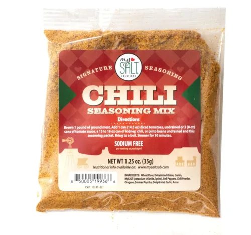 Vista 4 de MySALT - Mezcla de condimentos de chile paquete de 5 – Sabor clásico de chile sin sal – Preparación rápida y baja en sodio para una comida cómoda