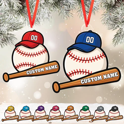 Vista 10 de Personalized Baseball Ornament, Custom Name and Jersey Number Flat Ornaments, Sports Christmas Decoration for Boys, Athletes, Coaches, Baseball