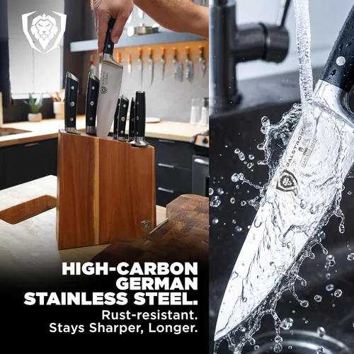 Vista 4 de Dalstrong Juego de Cuchillos con Bloque – 8 Piezas – Serie Gladiator – Cuchillo de Cocina Alemán de Acero con Alto Contenido de Carbono – Mangos