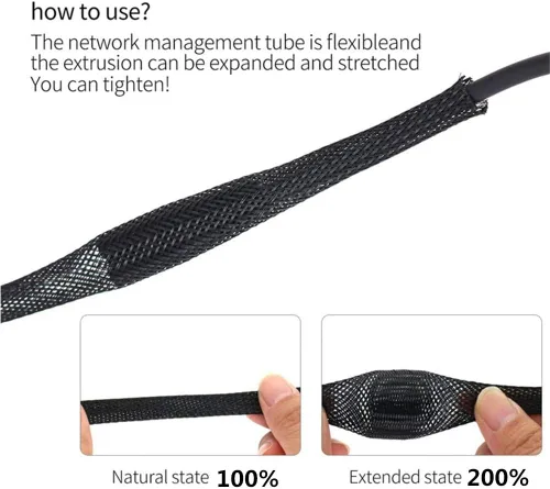 Vista 4 de Fundas para cables - Telar de alambre expandible de PET de 38 "-25 pies, malla oculta de alambre Braided para cable de video de alimentación USB