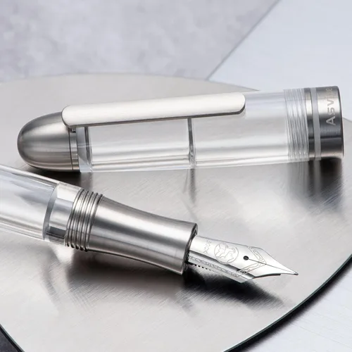 Vista 5 de Asvine P36 - Pluma estilográfica de titanio con relleno de pistón, punta fina Bock, juego de estuche de acrílico transparente transparente
