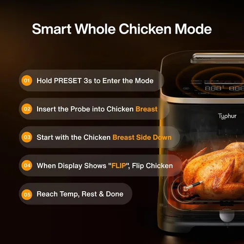 Vista 8 de Typhur Freidora de Aire Sync de 8QT con Termómetro Inalámbrico Integrado para Carne, Freidora de Aire Inteligente de Cerámica No Tóxica 9-en-1