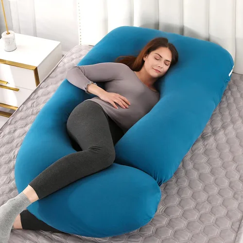 Vista 7 de Almohada de embarazo de cuerpo completo de 57 pulgadas, almohada de maternidad con funda extraíble lavable, soporte para dormir para piernas