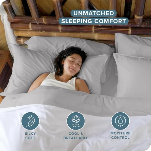 Vista 2 de Bare Home Juego de sábanas de lujo de 100 % rayón hecho de bambú, juego de ropa de cama de 4 piezas, bolsillos profundos, sábanas refrescantes