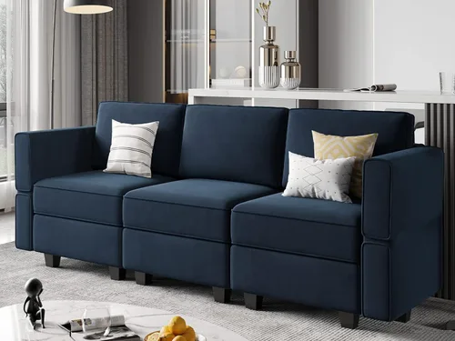 Vista 23 de Belffin - Sofá modular de terciopelo con asientos de almacenamiento, sofá de 3 plazas para sala de estar, color negro
