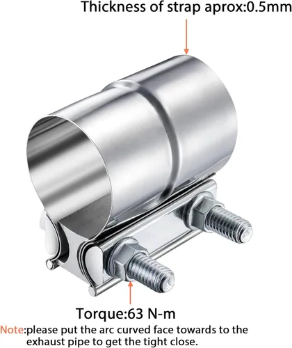 Vista 3 de Abrazadera de banda de escape de junta solapada de 2 pulgadas, abrazadera de silenciador de acero inoxidable 304, abrazaderas de tubo acoplador