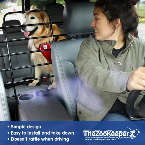 Vista 4 de La barrera original para perros Zookeeper para auto, SUV, camioneta: ajustable universal para todos los vehículos - Se mueve con los asientos de tu