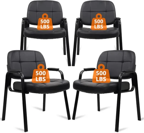Vista 21 de CLATINA Juego de 6 sillas de cuero para oficina, sala de espera, sillas de recepción, sin ruedas, con reposabrazos y soporte de madera, sillón