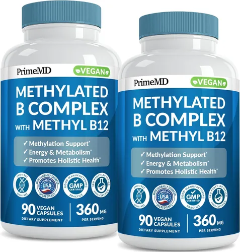Vista 10 de Complejo B metilado con metilfolato y B12 metilcobalamina 1000 mcg - Multivitamínico metilado para energía, función cerebral y bienestar - Complejo