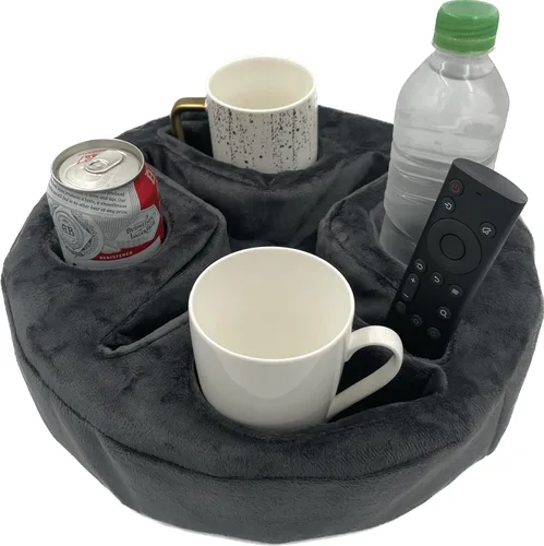 Vista 7 de Xchouxer Almohada Portavasos para Sofá y Cama, Organizador Caddy para Bebidas, Mandos a Distancia, Teléfonos, Snacks (Beige)