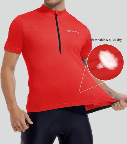Vista 4 de Spotti Camiseta de ciclismo de manga corta con 3 bolsillos traseros, absorbe la humedad, transpirable, de secado rápido