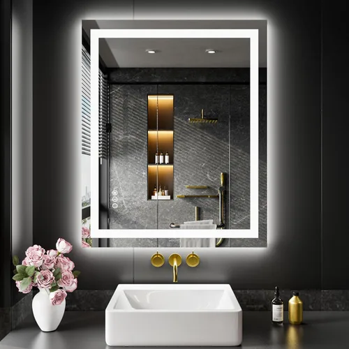 Vista 13 de LOAAO Espejo de Baño LED de 32"X36" con Luces, Anti-Empañamiento, Regulable, Retroiluminado + Iluminado Frontal, Espejo de Tocador de Baño Iluminado