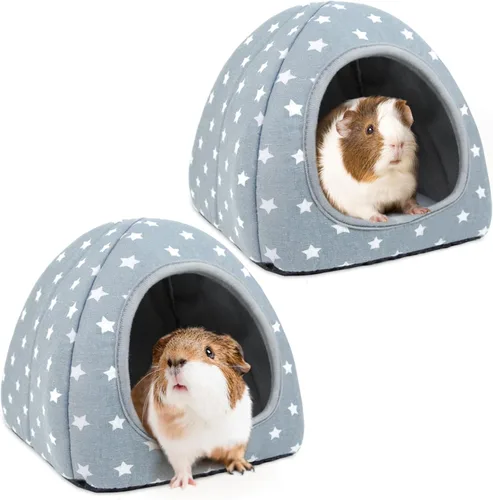 Vista 8 de Paquete de 2 camas para escondite de conejillo de indias, lavables, accesorios para la jaula de conejillo de indias, acogedor hábitat para escondite