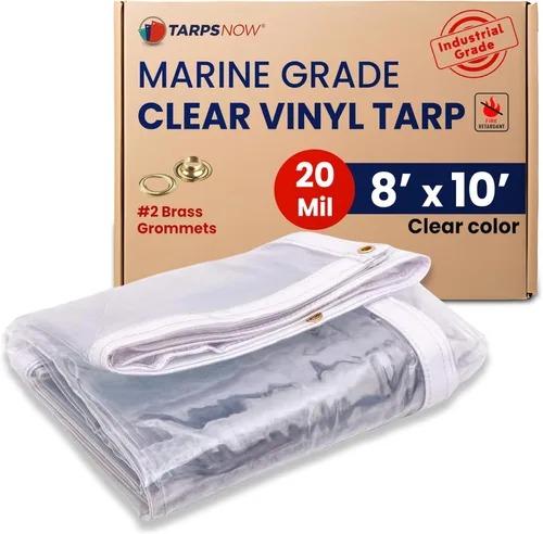 Vista 10 de Tarps Now - Lona de vinilo transparente ignífuga de grado marino, (5 x 5 pies) con ojales de latón, lona impermeable y resistente, cubierta