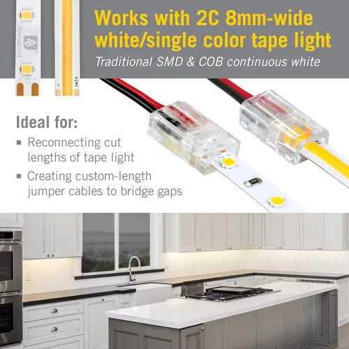 Vista 2 de Armacost Lighting Conector de cable a cinta LED de 2 pines, color blanco, de un solo color, para cable de calibre 18, 20 y 22 AWG, paquete de 6