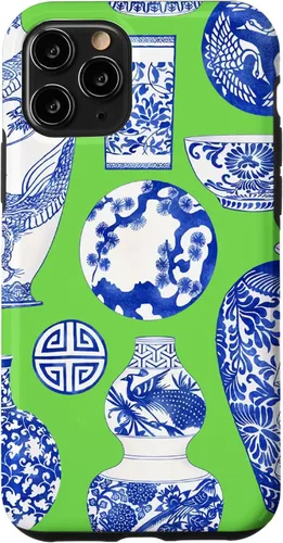 Vista 29 de Blue Willow Chinoiserie Pagoda Ginger Jar Preppy Blue Green Case para iPhone 16