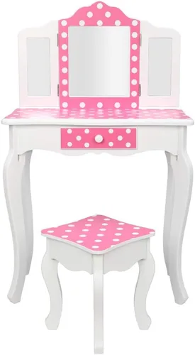 Vista 14 de AOCOROE Juego de mesa de tocador y taburete para niños con espejo, tocador de maquillaje de princesa 2 en 1 con cajón y parte superior desmontable