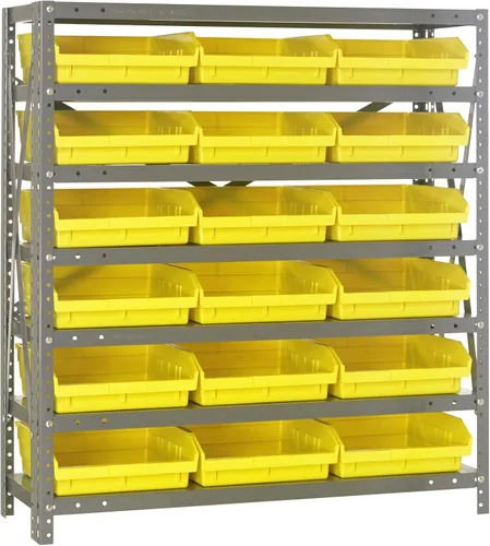 Vista 304 de Quantum QSBU-245BK Heavy Duty Shelving Unit with (7) Shelves and (24) QUS245 Black Bins for Garage Warehouse Storage Distribution 400 lb Load
