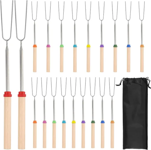 Vista 8 de 5 palitos de acero inoxidable para asar malvaviscos, 32 pulgadas de largo para hoguera, pinzas para asar marshmellow, herramientas para barbacoa