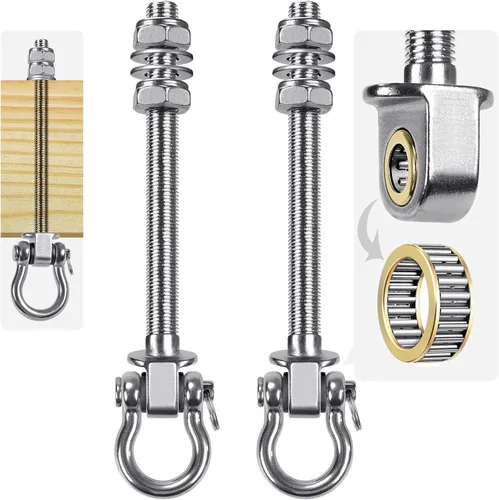 Vista 8 de SELEWARE Perchas de acero inoxidable resistentes con rodamientos (juego de 2), pernos oscilantes M10 x 9 pulgadas, capacidad de 1800 libras