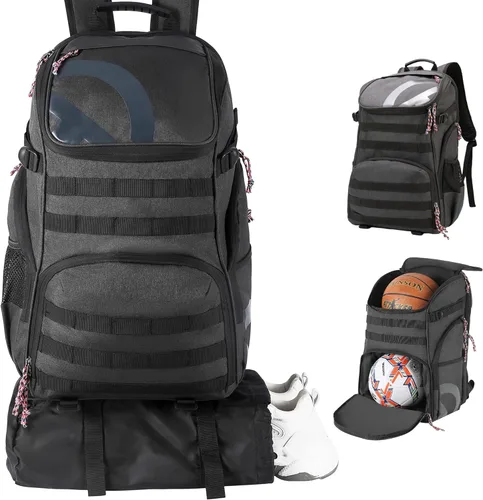 Vista 13 de TRAILKICKER Basketball Bag Backpack with Ball Holder Multi-Sport Backpack for Soccer Volleyball Football Baseball Helmet