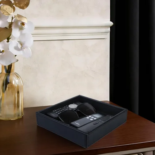 Vista 5 de HofferRuffer Bandeja de Tocador de Cuero Sintético, Elegante Organizador de Almacenamiento de Escritorio, Bandeja Decorativa Multiusos para Perfume