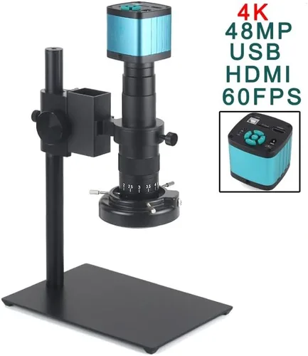 Vista 4 de Kit de microscopio 48MP 4K HDMI USB Cámara de microscopio de video digital monocular industrial 120X 180X 300X Zoom Lente de montaje en C