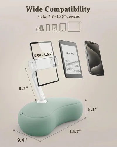 Vista 6 de SAIJI Soporte de Almohada Kindle, Soporte para iPad Compatible con 4.7"-15.6" Kindle, Teléfono, iPad, Soporte Ajustable de 360° para Tableta