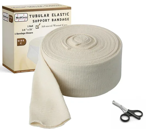 Vista 10 de Vendaje tubular de compresión tamaño A (1.8 pulgadas x 33 pies) – Manga elástica de soporte para codo, antebrazo, pantorrillas delgadas, manga